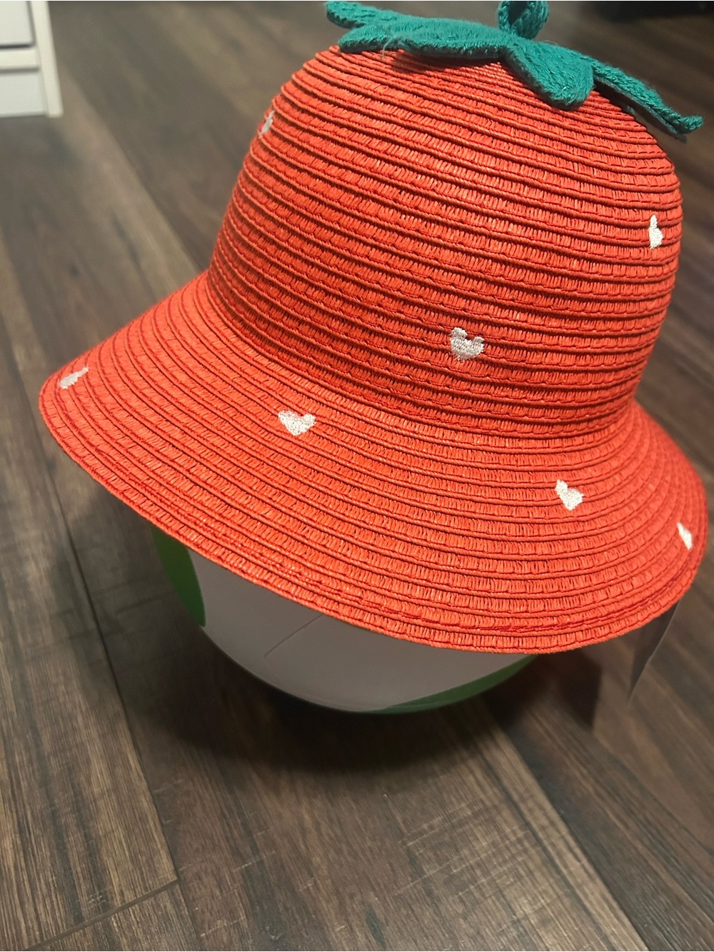 Cat & Jack Girls Red Straw Strawberry Hat with Green Leaf Top